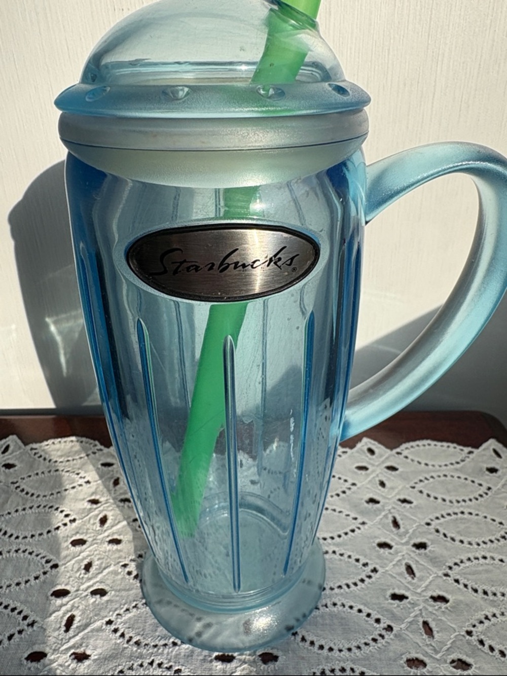 Vintage Y2k Starbucks Rocket Tumbler translucent blue travel mug no straw